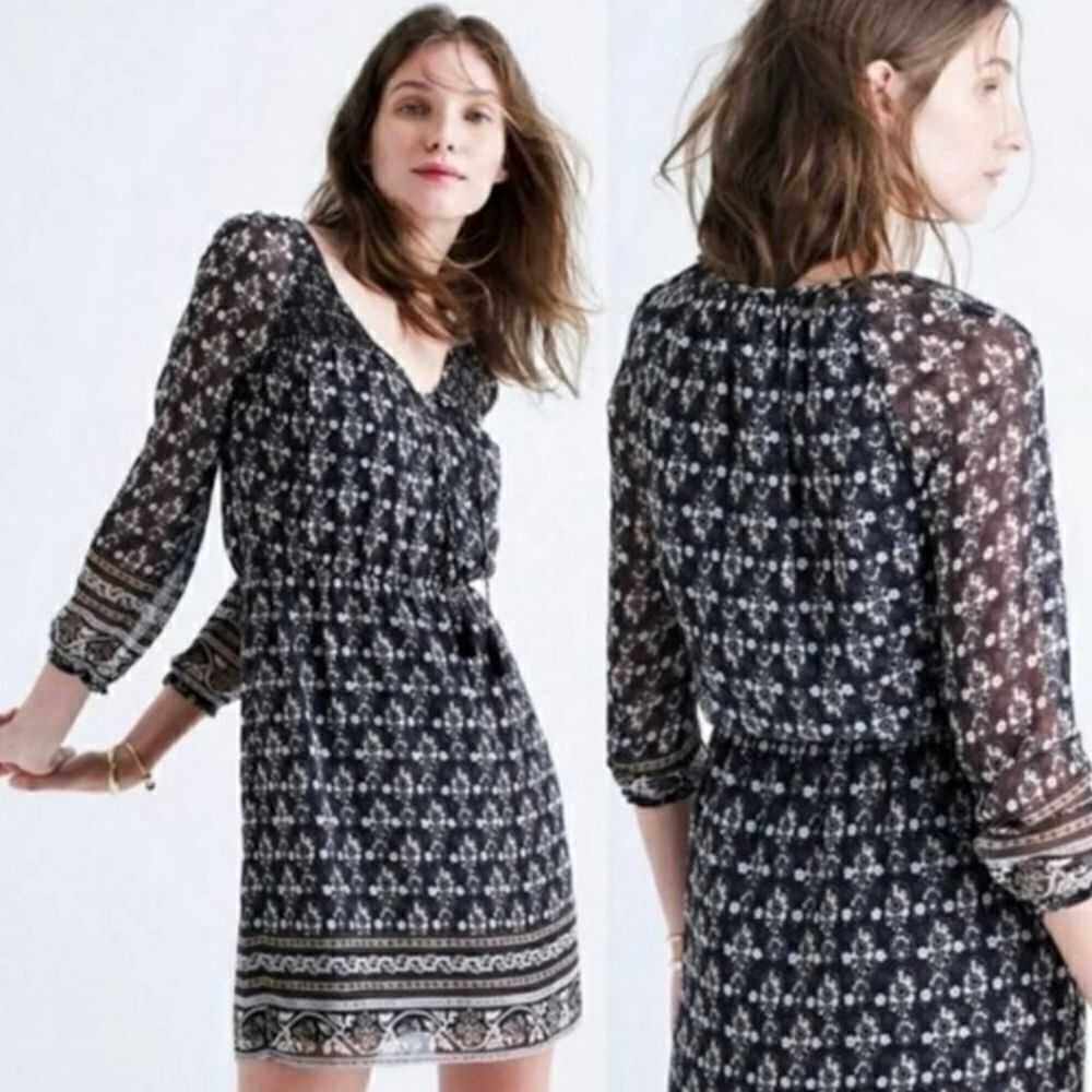 Madewell The‎ Woodland Boho Elastic Waist Long Sleeve Floral Mini Dress Size 2
